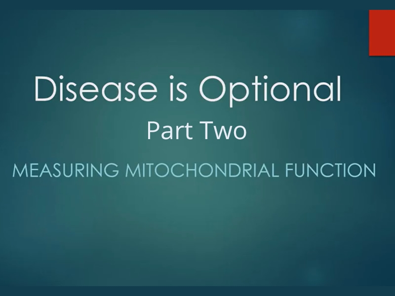 White text on green background says: Disease is optional - Part Two: Measuring Mitochondrial Function