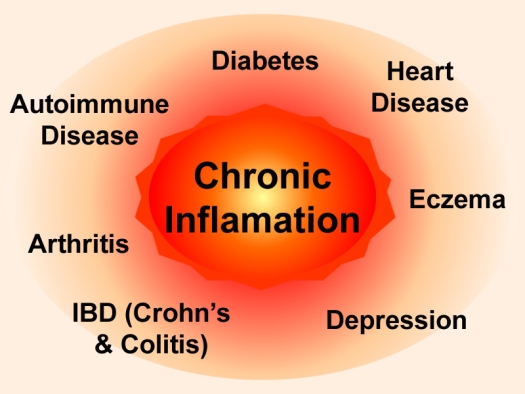 Chronic Inflammation in center of red/orange circle surrounded by diseases related to chronic inflammation as listed in the article