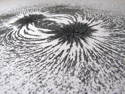 Small magnetic fragments form a spiral pattern.
