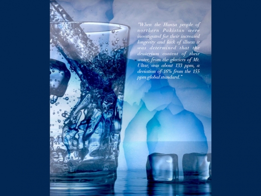 water glass and ice cubes with glaciers in background