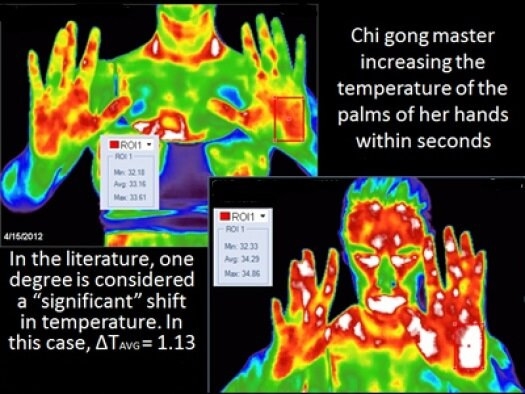 thermal image shows hands in bright red when warm