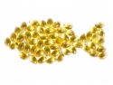 Fish oil gel capsules grouped and arranged in a fish shape