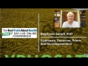 Title slide of video with photo of Stephanie Seneff, PhD with text of title: "Glyphosate, Deuterium, Prions, and Neurodegeneration"